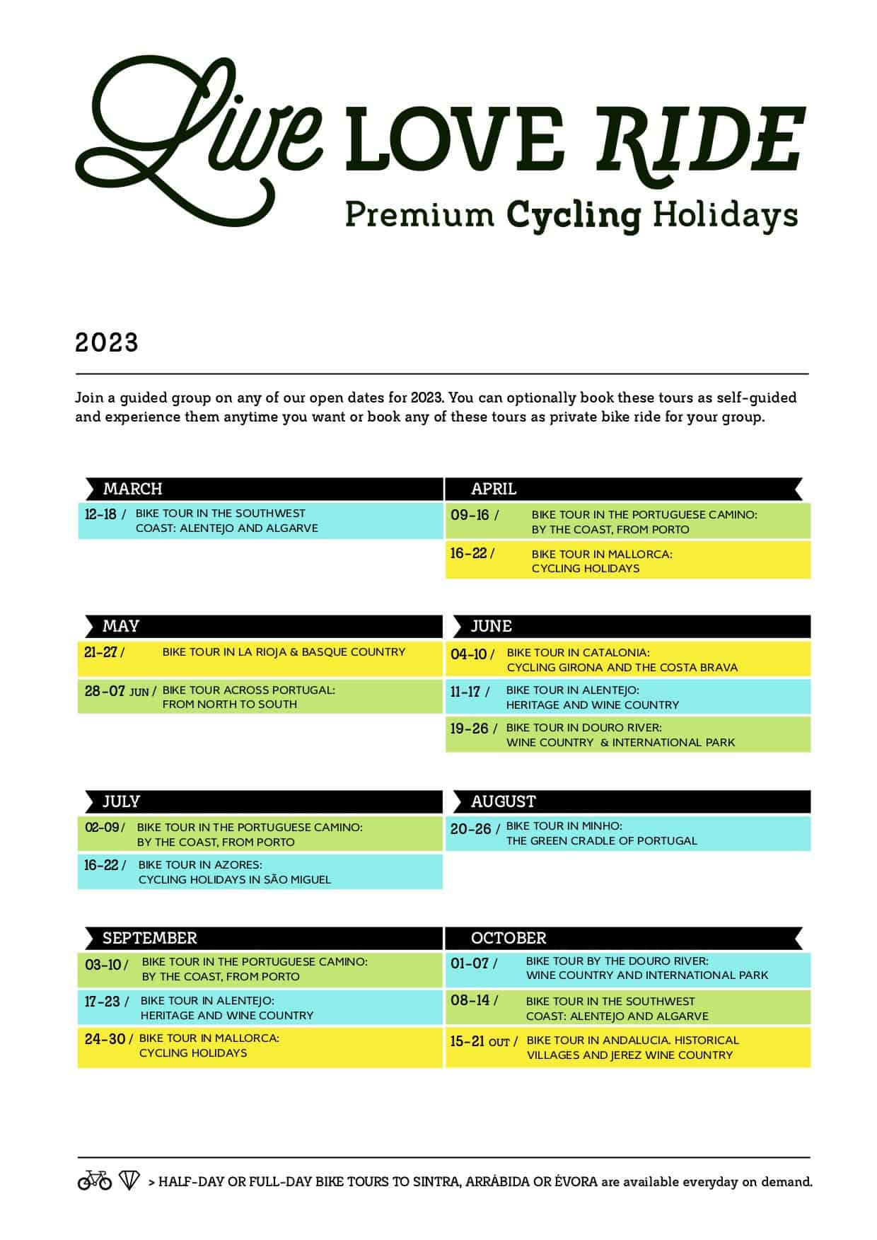 Live Love Ride group bike tour calendar 2023